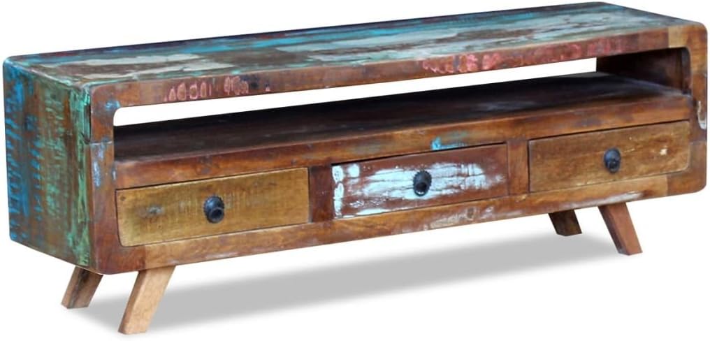 Vintage TV Stand with 3 Drawers Solid Reclaimed Wood Z860895