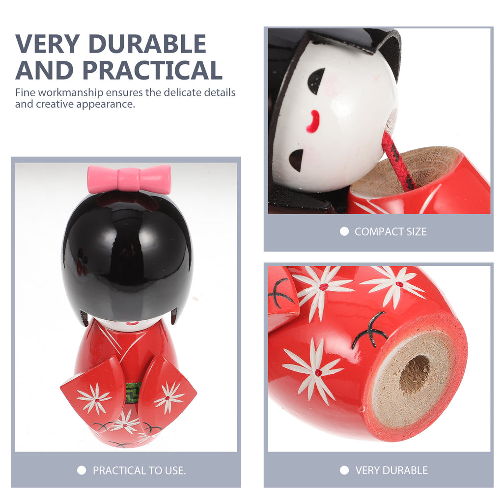 3 Pcs Wooden Japanese Ornament Figurines V134557