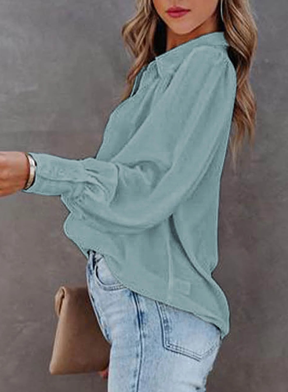 Long Sleeve Button Down Plus Size Blouse S4749