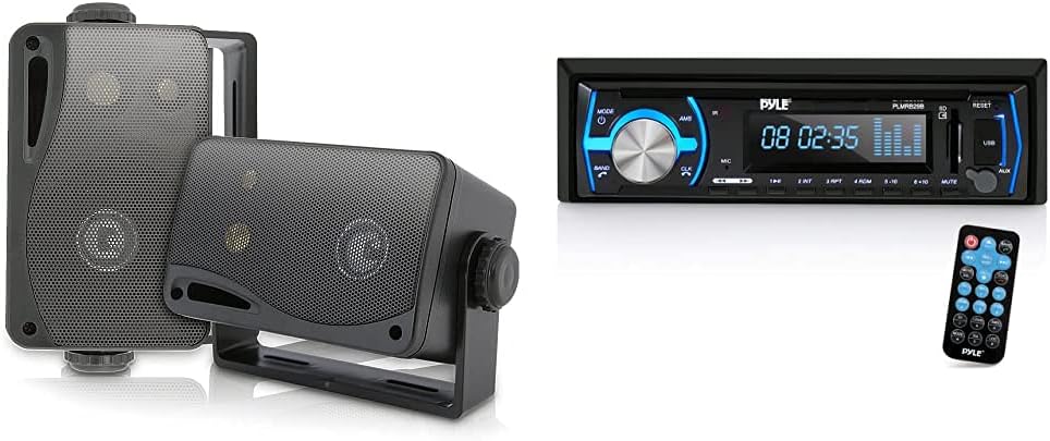 3-Way Mini Box Speaker System & Marine Stereo Cover with Flip-Up Door, Black Pack of 2 M41665