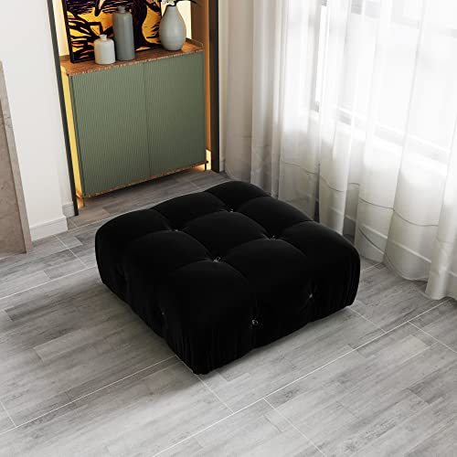 Black Velvet L-Shaped Sectional Sofa with Reversible Chaise Ottoman L736862