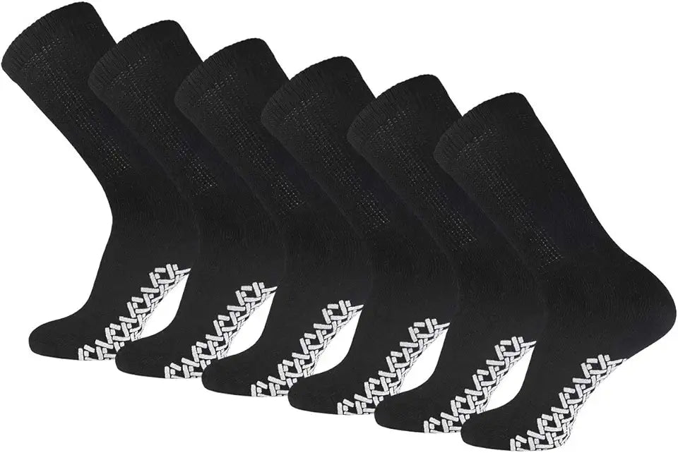 Cotton Full Cushioned Crew Socks 10-13 Black 6 Pairs Q80939