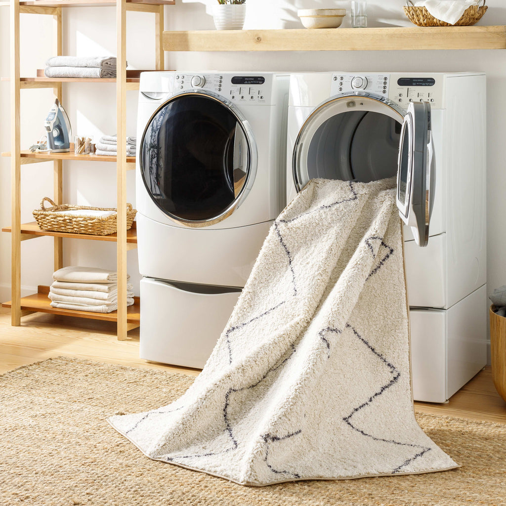 Washable 5x7 Cream Black Area Rug Y229