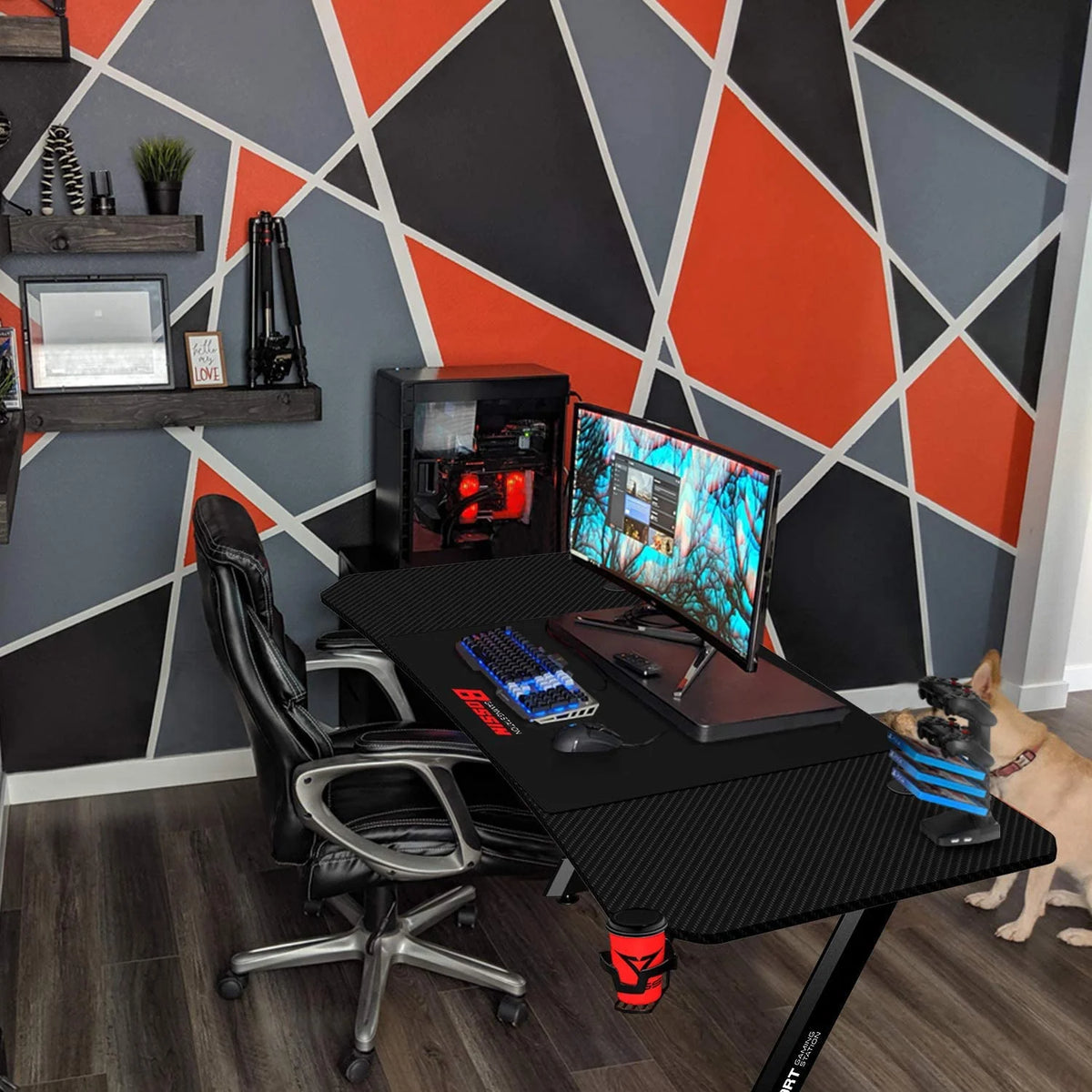 63 Inch Ergonomic Gaming Desk with Mouse Pad and Cup Holder Q925