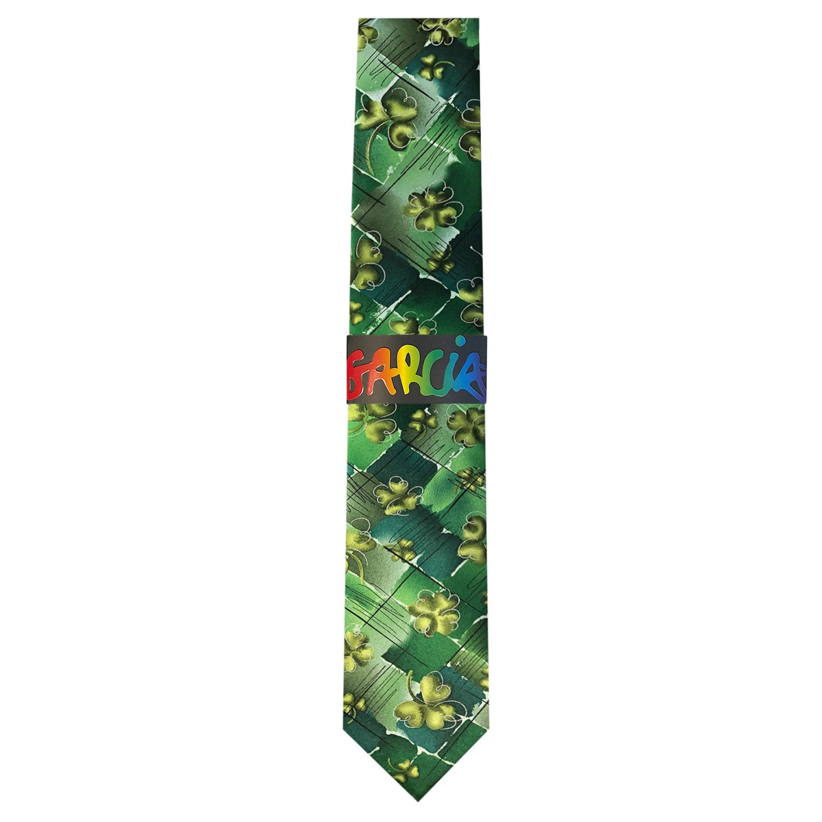 Green Shamrocks Clovers Black Diamond Irish Plant Person Art Extra Long Neck Tie A513683