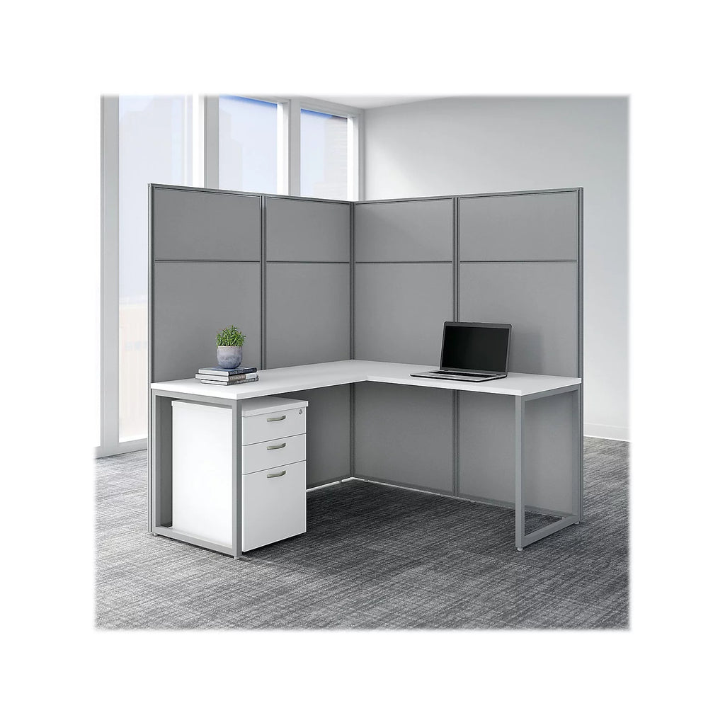 L Shaped Desk with Drawers and Panels in White E67421