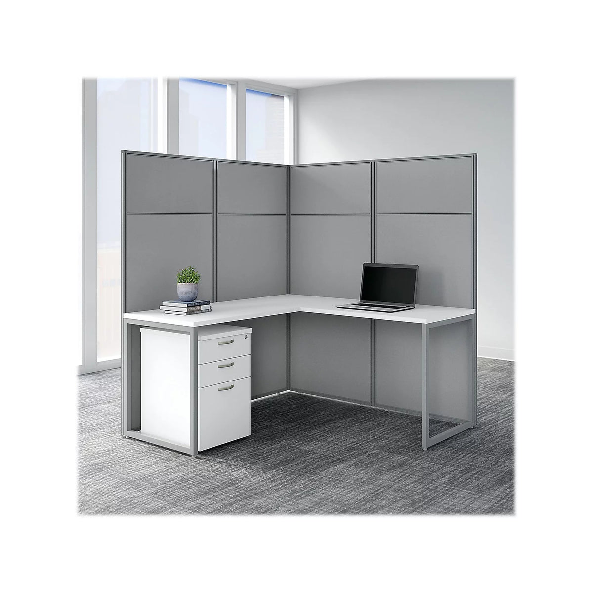 L Shaped Desk with Drawers and Panels in White E67421