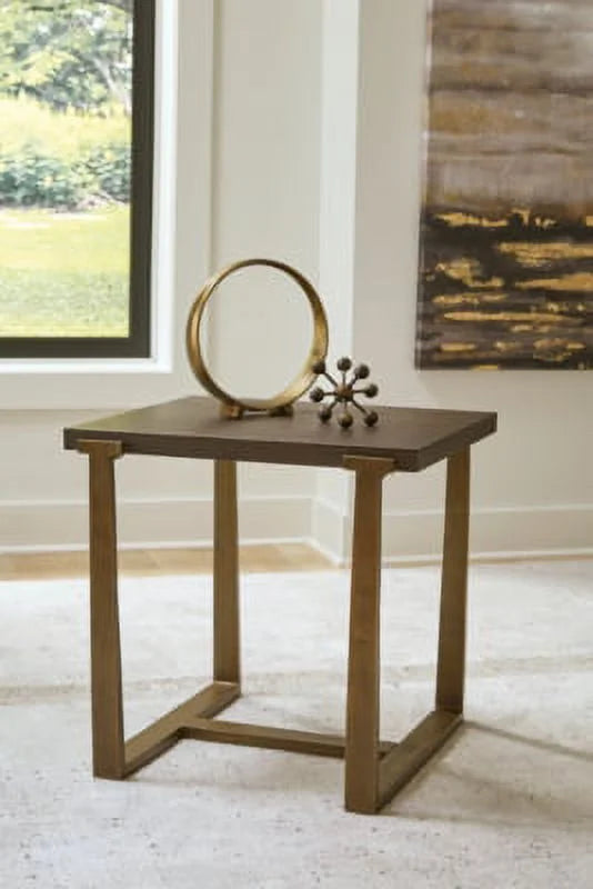 Contemporary End Table Brown Gold Finish I2236