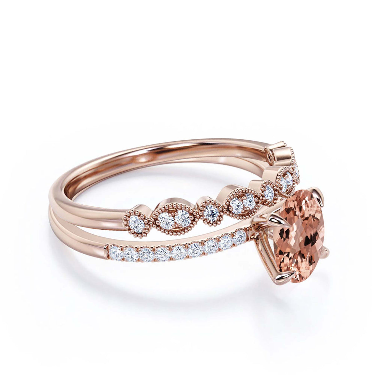 Minimalist 2.00 Carat Oval Cut Morganite And Diamond Moissanite Engagement Ring In 10k Solid Rose Gold E614357